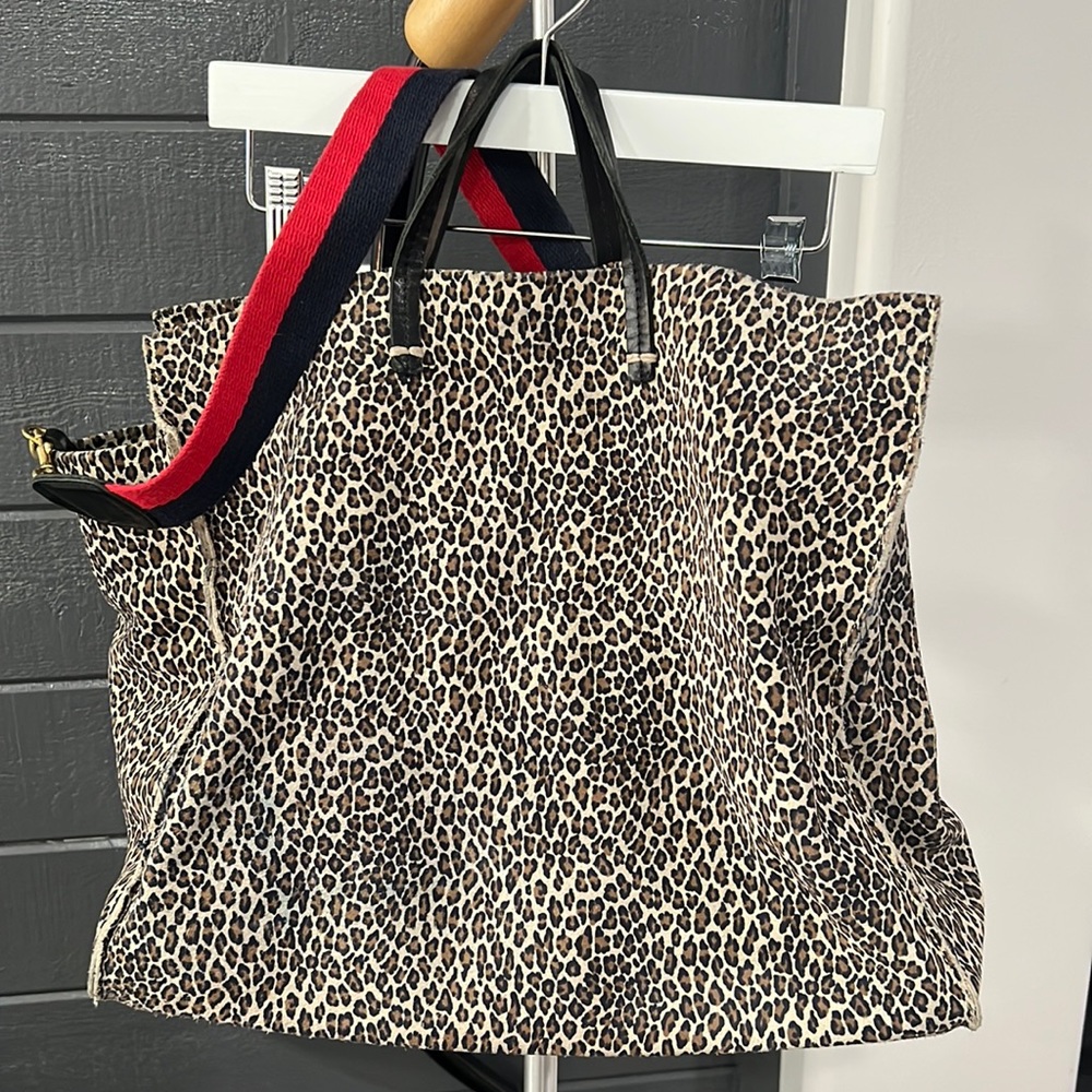 Clare V Simple Suede Leather Tote Bag Mini Cat Leopard Print